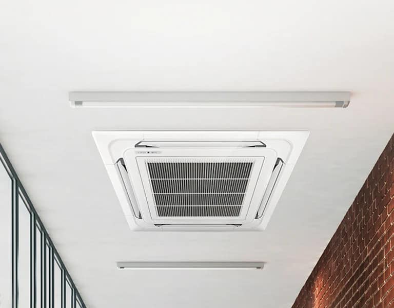 Ceiling cassette air conditioning unit fitted by UK Aircon, air conditioning installers serving Newcastle
