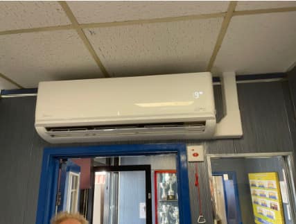 Wall-mounted air conditioning unit in a shop fitted by UK Aircon, air conditioning installers serving Newcastle